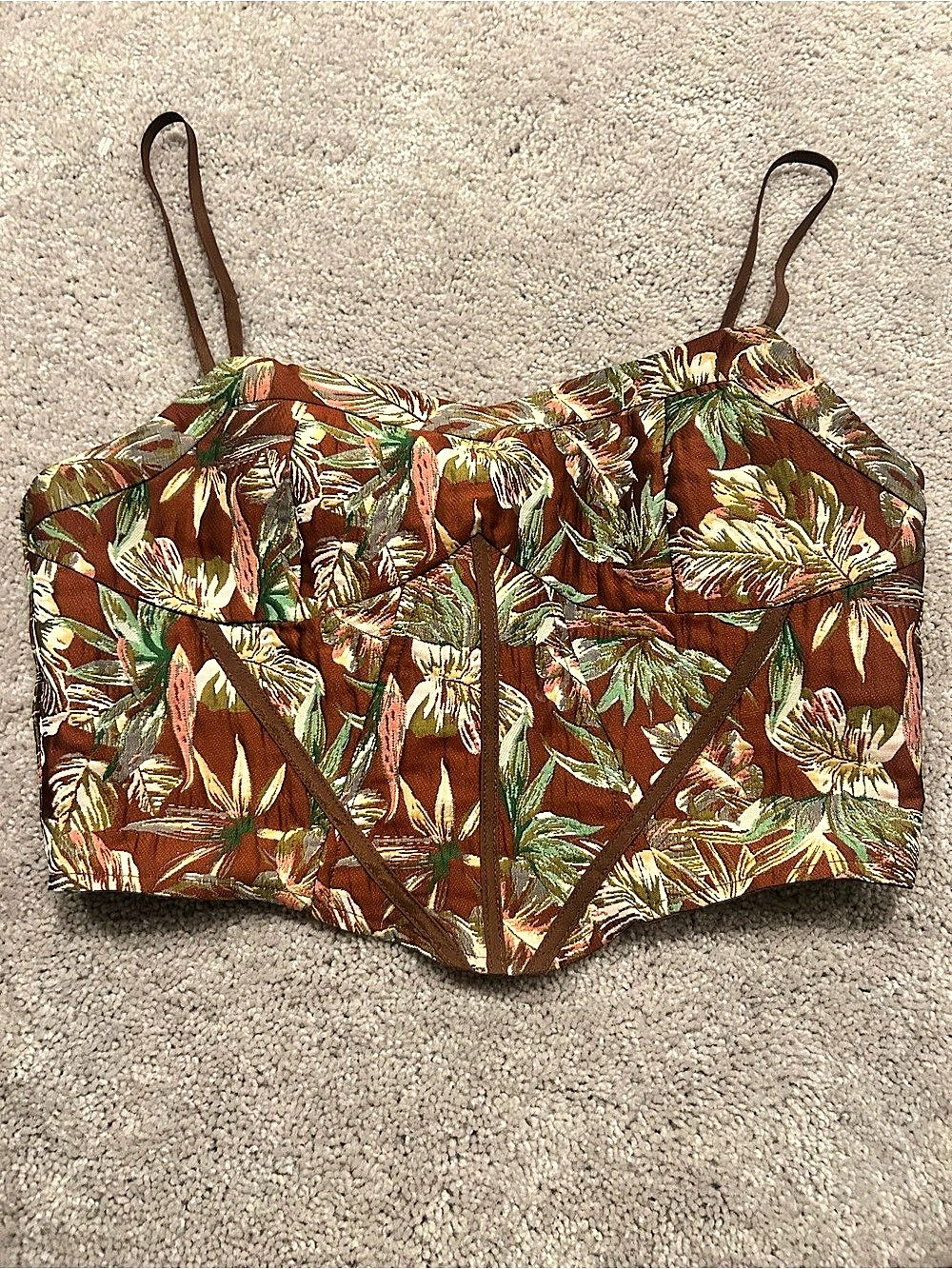 Cider Secret Garden Corset Tank Top Floral Brown & Green Medium